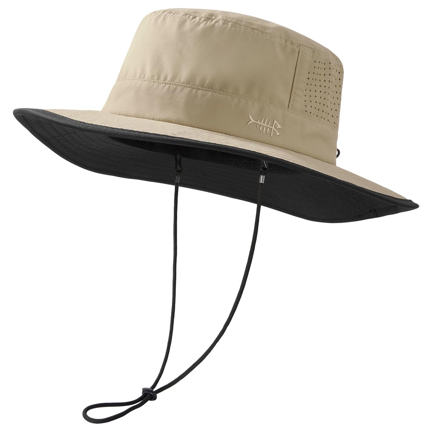 BASSDASH UPF 50+ Water-Resistant Fishing Bucket Hat with Laser Perforated Mesh Adjustable for Men Women Outdoor Hiking Khaki