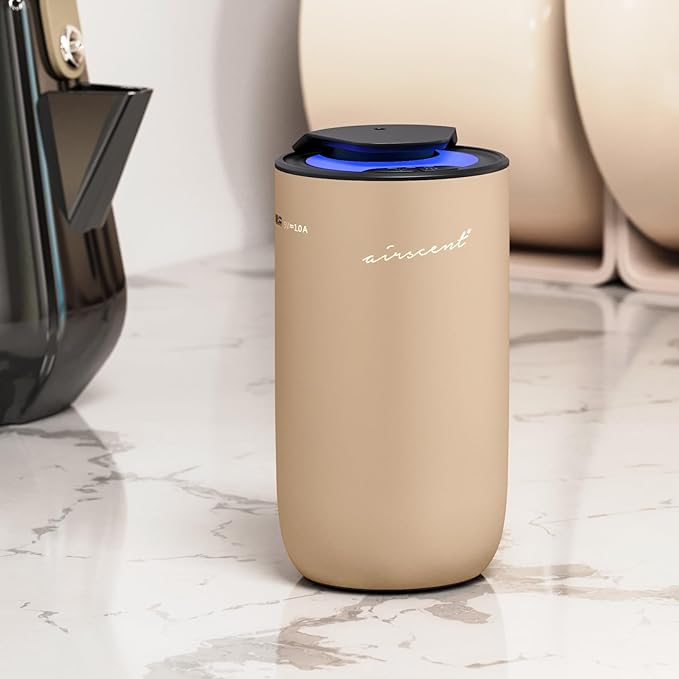 The AirScent Mini Waterless Diffuser for for Homes, Offices, Spas and Hotels - Gold Finish - Fragrance Oil Aromatherapy Diffuser for Aesthetic Scenting -15 mL Capacity - Night Light Feature