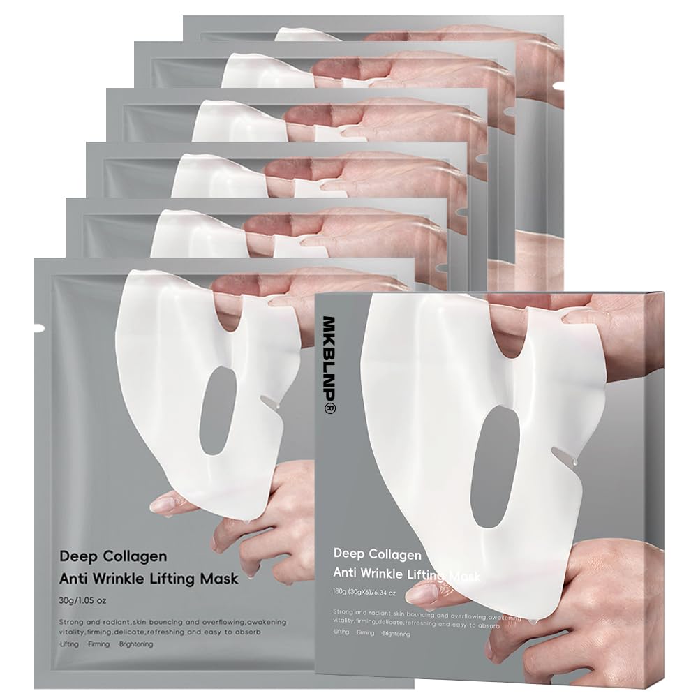 Collagen Face Mask Hydrating Overnight Collagen Face Mask (6 pcs/1 Box) Deep Collagen Anti Wrinkle Lifting Mask - Pure Collagen Films for Improve Elasticity Firming And Moisturizing