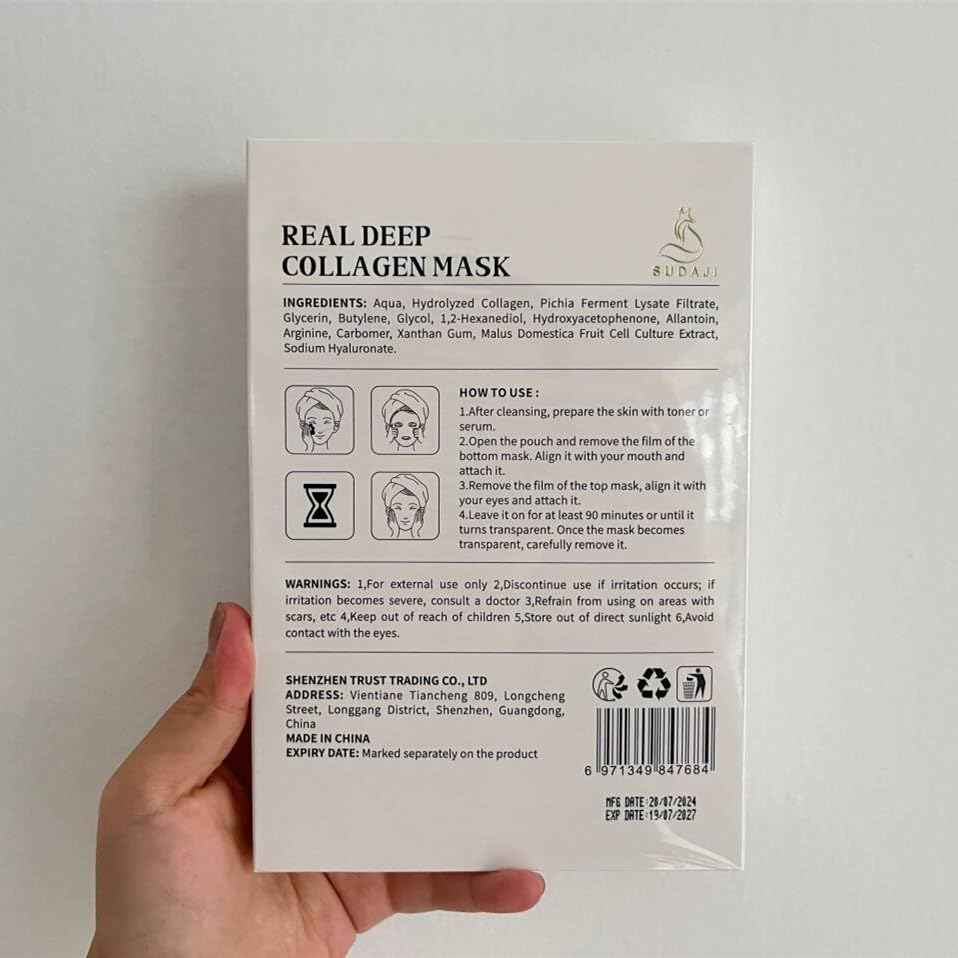 SUDAJI Apple Stem Cells Probiotics Collagen Face Mask (37gx5ea), Hydrating Overnight Hydrogel Mask for All Skin Types – Elasticity Enhancing, Firming, Moisturizing