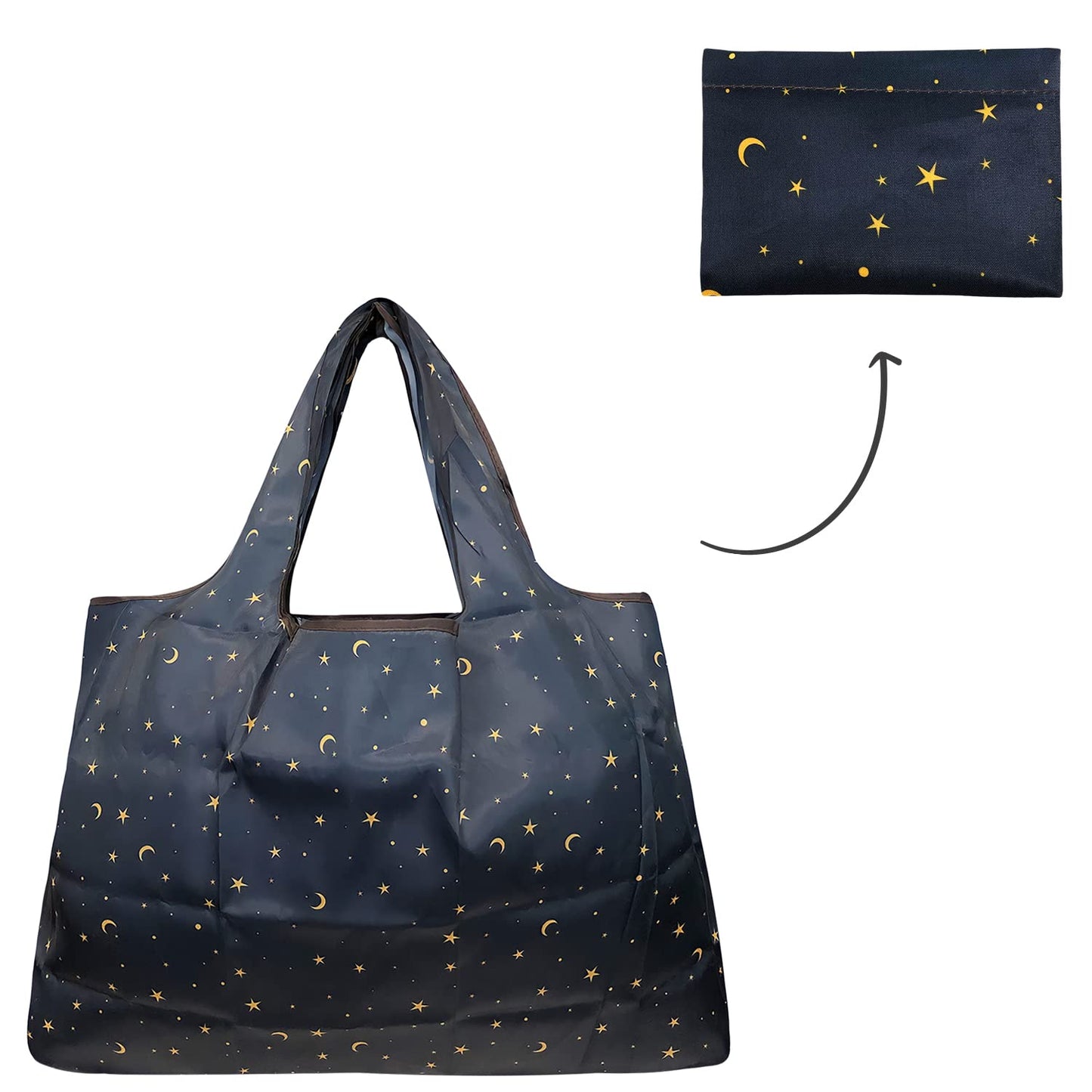 allydrew Large Foldable Tote Nylon Reusable Grocery Bag, Moon & Stars
