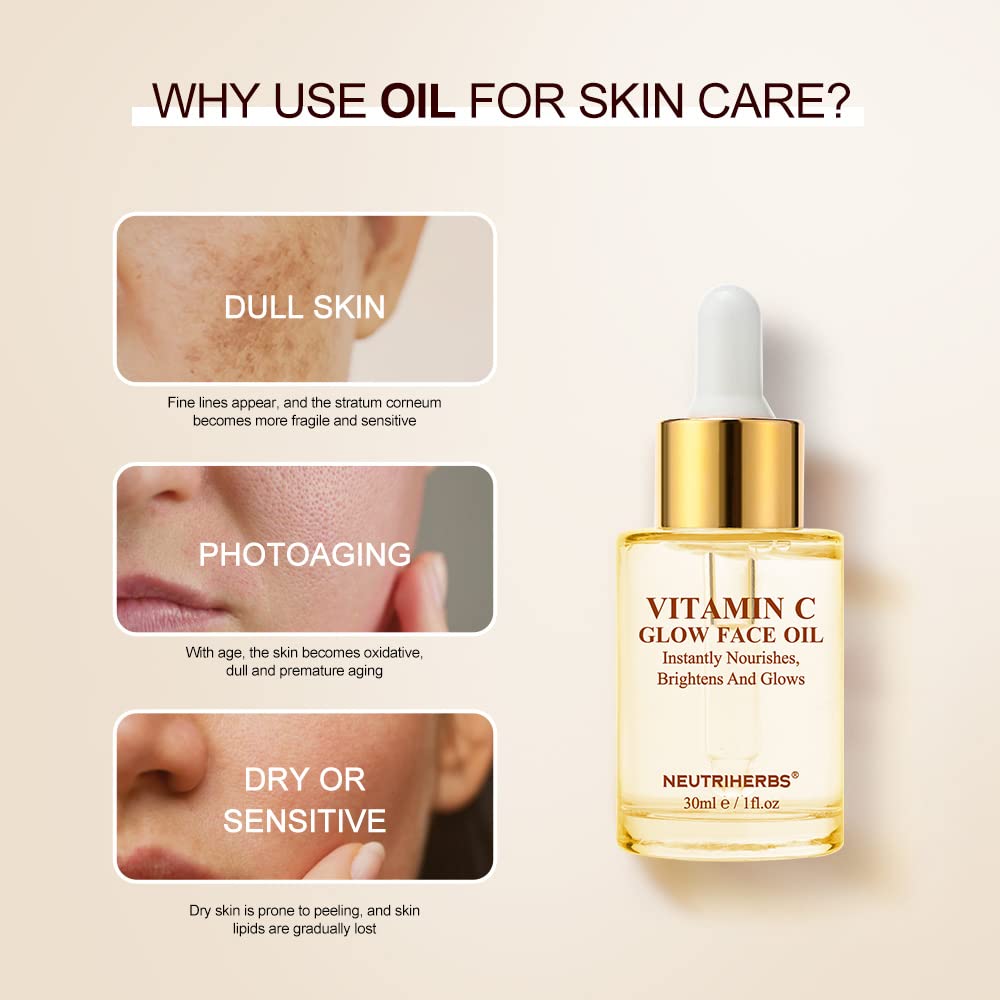 Neutriherbs Rosehip Seed/Jojoba/Grape Seed Oil with Vitamin C, Nourishing Dry Skin Face Oil, Smooth Wrinkles & Fine Lines, Brighten & Balance Skin, 30ml/1 fl.oz