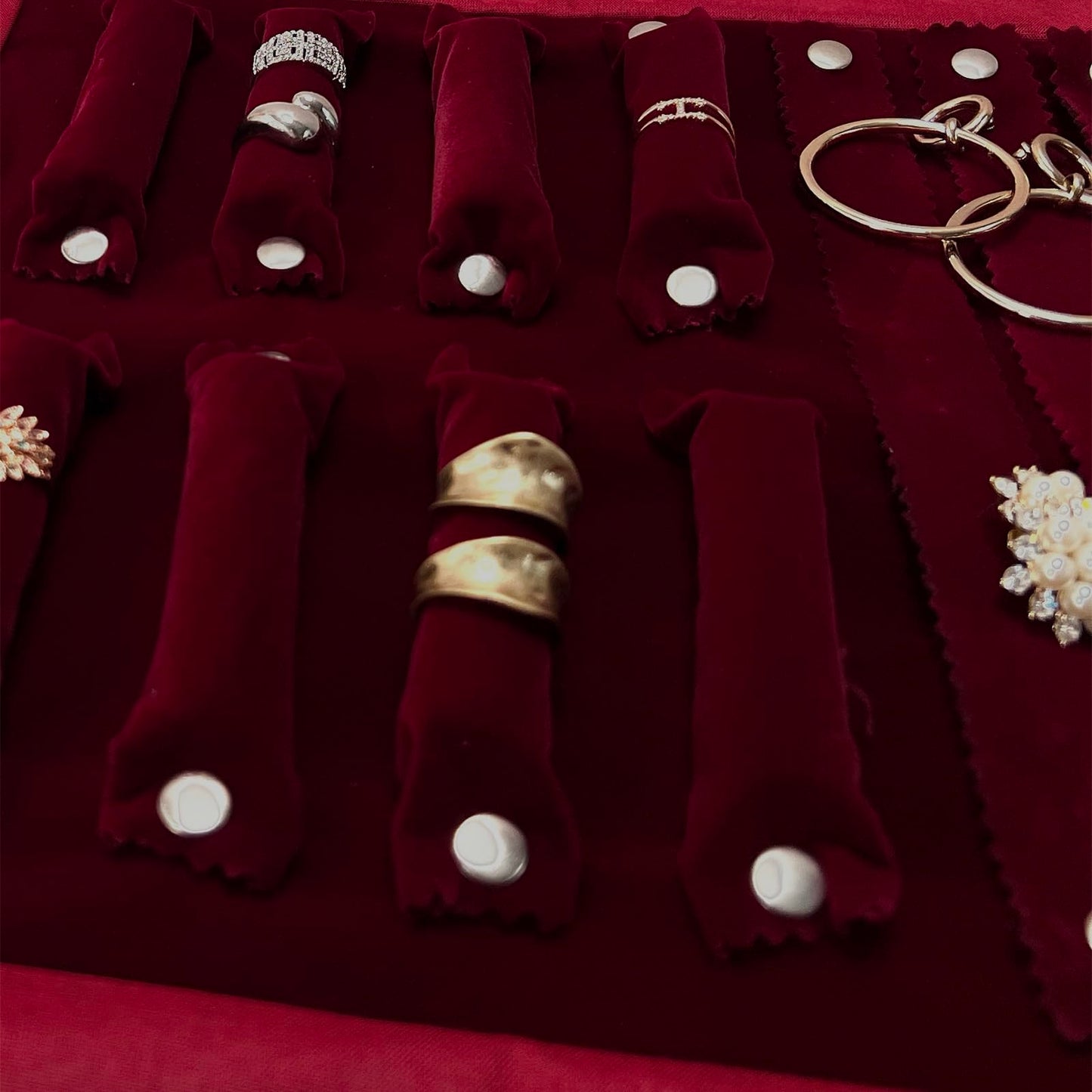 UnionPlus Velvet Jewelry Case Roll Bag for Necklace Bracelet Earrings Rings Multi-compartments, Great Jewelry Organizer for Travel, Burgundy