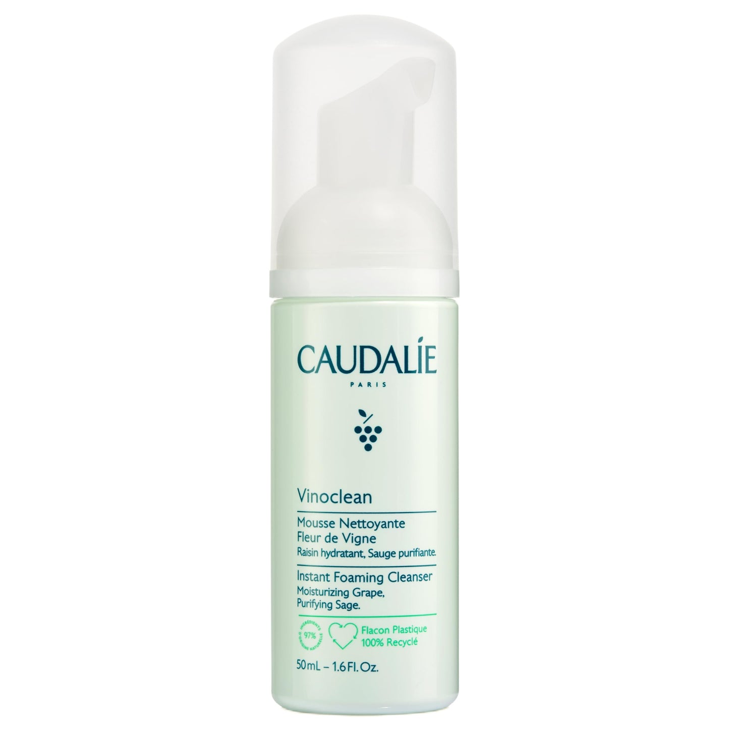 Caudalie Vinoclean Gentle Foaming Cleanser Travel Size, Instant Foaming Cleanser - 50 mL