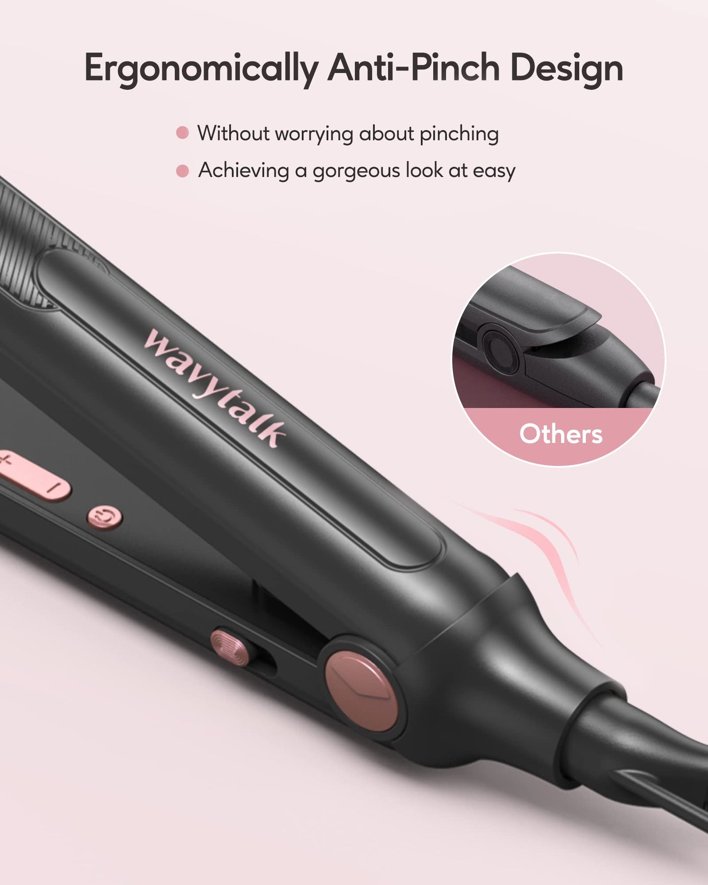 Wavytalk 3/10" Small Flat Iron, Pencil Flat Iron for Short Hair, Pixie Cut and Bangs, Curling Iron for Short Hair, Mini Hair Straightener for Edges with Anti-Pinch Design, Tiny Hair Straightener
