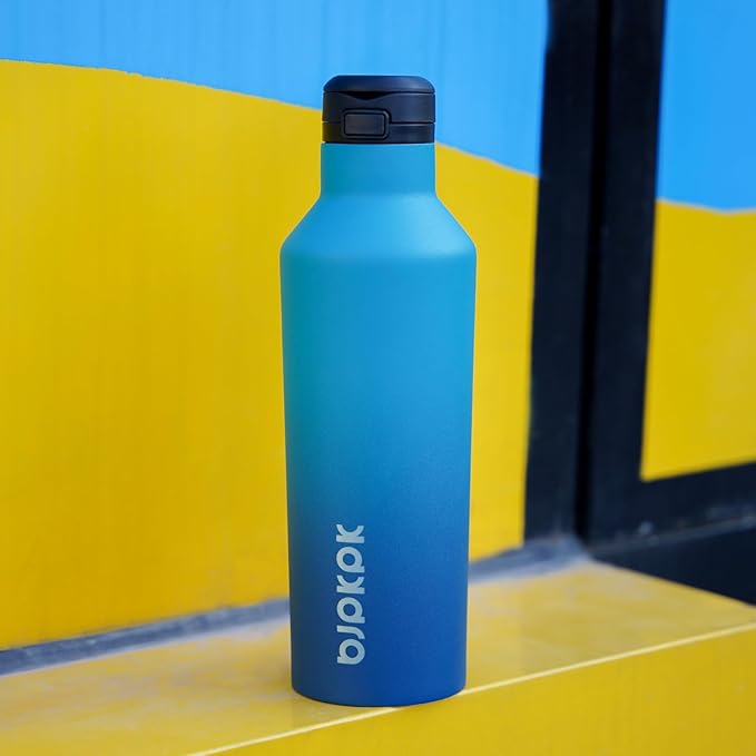 BJPKPK Insulated Water Bottle With Straw 17oz Stainless Steel Water Bottles With 2 Lids And Carry Handle Reusable Travel Metal Thermo,Indigo Black