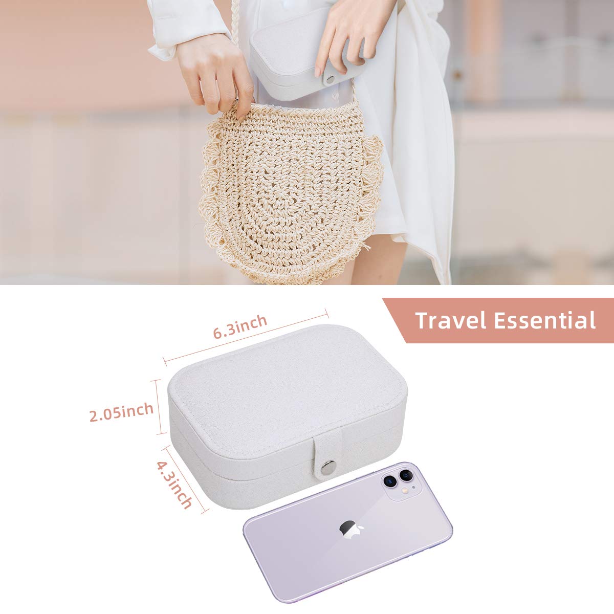 CASEGRACE Jewelry Box For Women Travel Jewelry Organizer Double Layer for Necklace Earring Rings Jewelry Holder Case