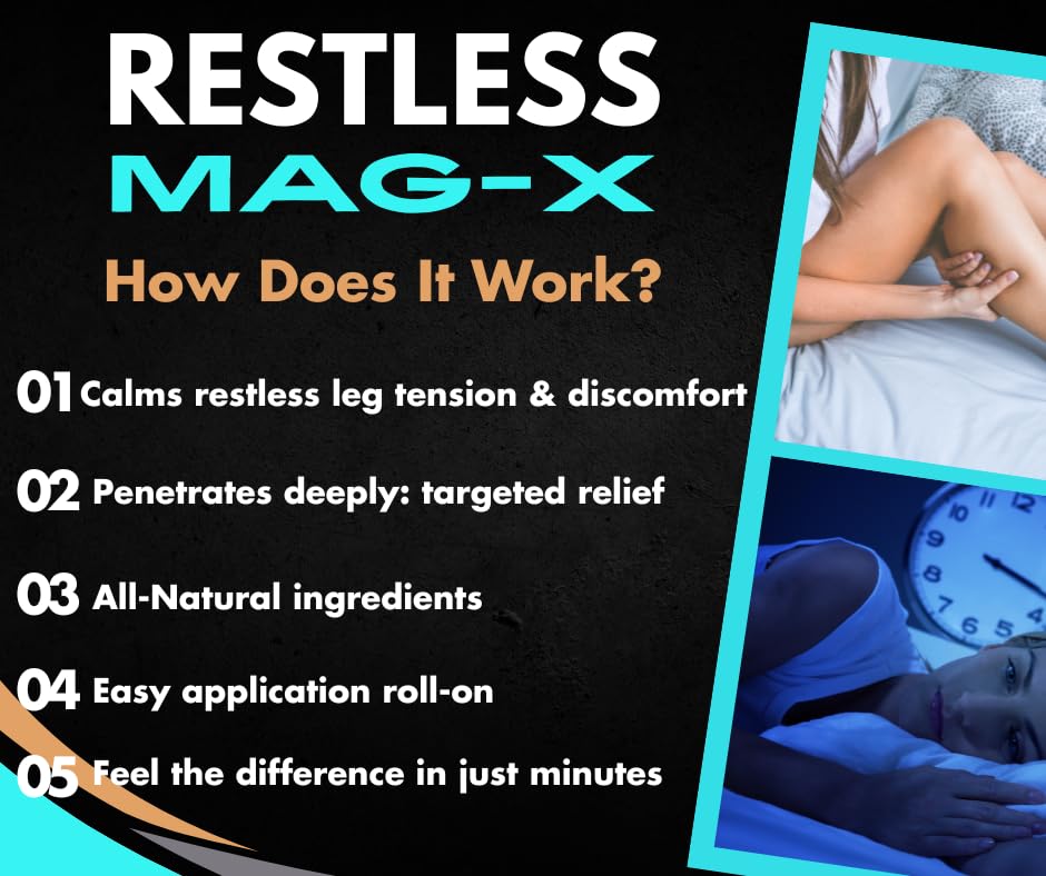 Dr. A's Restless Mag-X – Restless Leg Support Relief Roll-On Gel – Natural Magnesium Oil & Essential Oils for Nighttime Leg Discomfort – Cooling, Calming Formula with Lavender, Arnica & Turmeric – 3oz