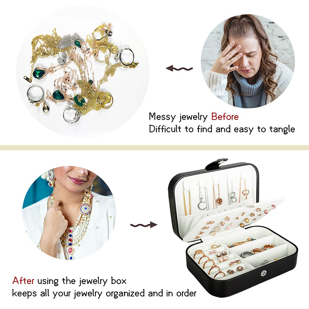 Travel Jewelry Box, PU Leather Small Jewelry Organizer for Women Girls, Portable Mini Travel Case Display Storage Holder Boxes for Stud Earrings, Rings, Necklaces, Bracelets.