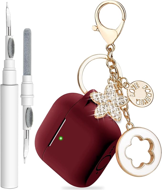 Case Cover for Apple Airpods 4 - VOTILE Airpods 4 Cases 2024 Cover Women Silicone iPods 4 Earbuds Wireless Accessorie Charging Cases Girl Bling Keychain for Airpod iPods 4th Generation - Burgundy