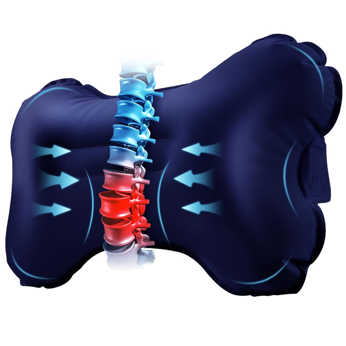 Mixtrend Travel Lumbar Pillow Inflatable Lumbar Support Pillow with Memory Foam, Back Support Pillow for Airplane Long Flight, Essential Travel Support Pillow for Women Men Kids(Navy Blue)