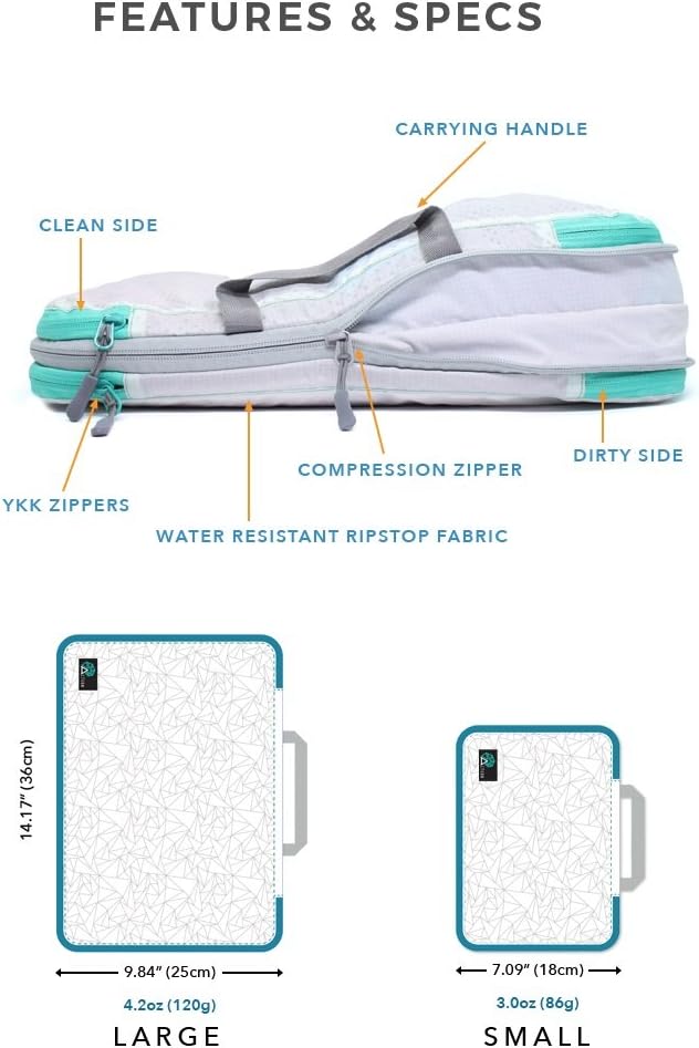 Compression Packing Cubes - 2 Pack Clean Dirty Separate Zipper - Luggage & Suitcase Organizer Travel Cube, Large Small Laundry Compartment Organizers for Clothes, Shoes Makeup