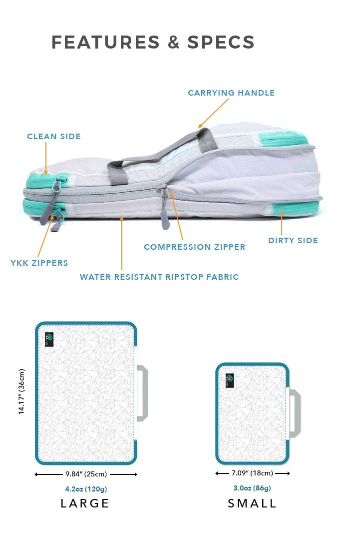 Compression Packing Cubes - 2 Pack Clean Dirty Separate Zipper - Luggage & Suitcase Organizer Travel Cube, Large Small Laundry Compartment Organizers for Clothes, Shoes Makeup