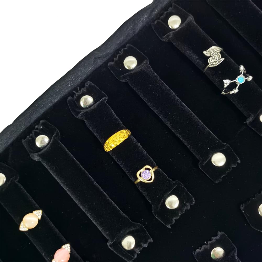 SCIKHEFT Portable Jewelry Roll Bag For Rings,Black All and Velvet Jewelry Roll Bag keep your Rings Safe (Open size: 55 * 29cm Close size: 30 * 10cm, Black Grey)