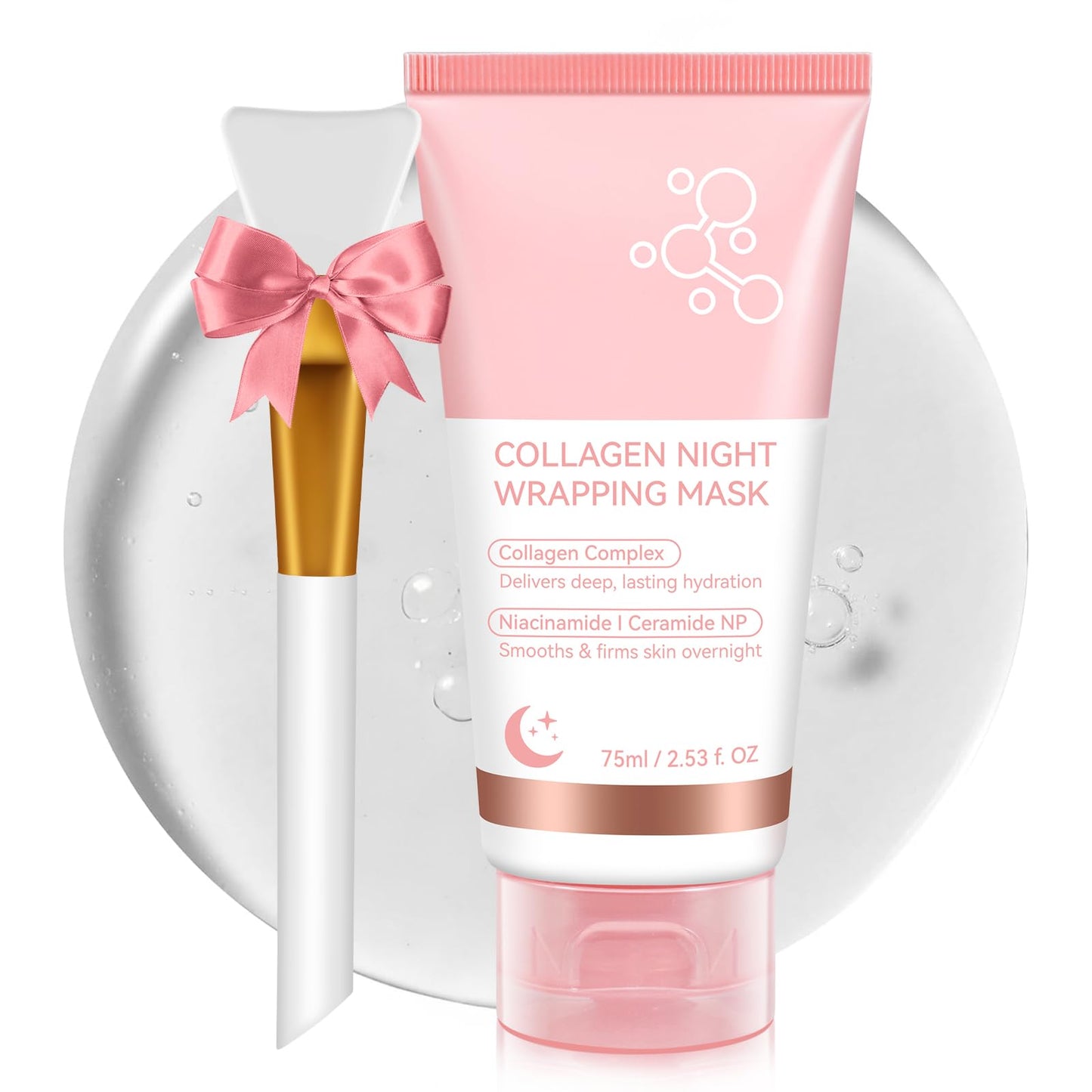 Shuangjia Collagen Night Wrapping Mask with Brush 2.53 fl.oz, Collagen Overnight Wrapping Peel Off Facial Mask Pack, Reduces Sagging & Dullness - Hydrolyzed Collagen For Glowing Skin, For Glass Skin
