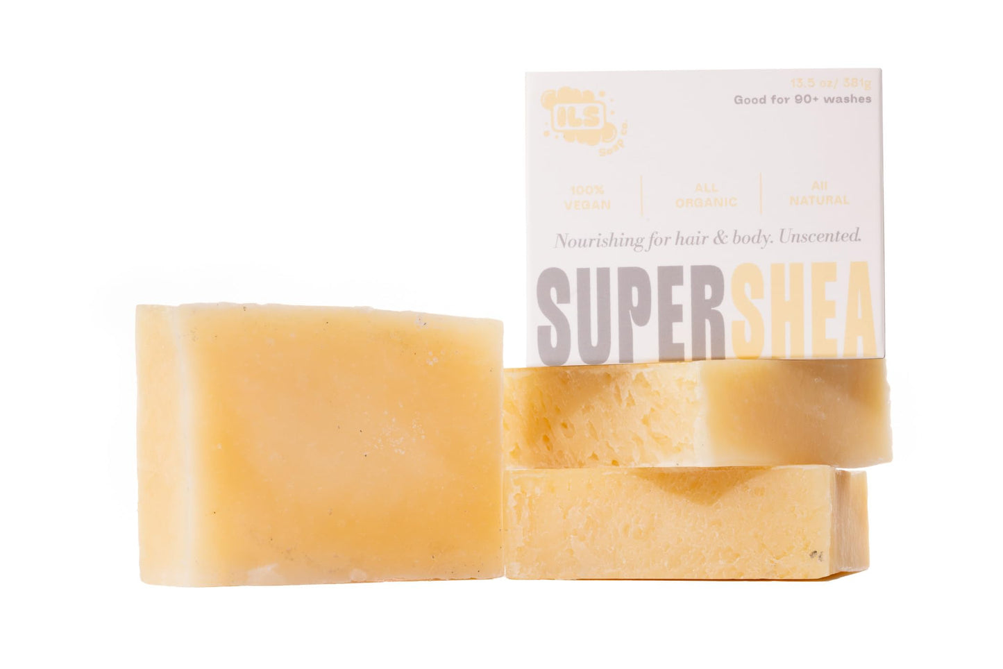 ILS Soap co - Super Shea (Unscented Olive Oil & Shea Butter) All Natural Bar Soap for All Skin Types - Plant Based, Cold Process and Handmade in the USA (3 Pack)