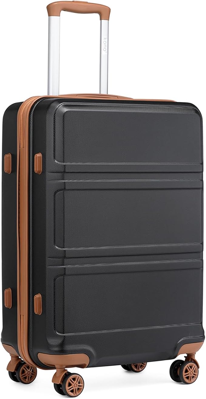 Kono 24 Inch Luggage Suitcase Lightweight with Spinner Wheels TSA Lock Hardside Medium Checked Luggage Durable Rolling Suitcase Apricot Black
