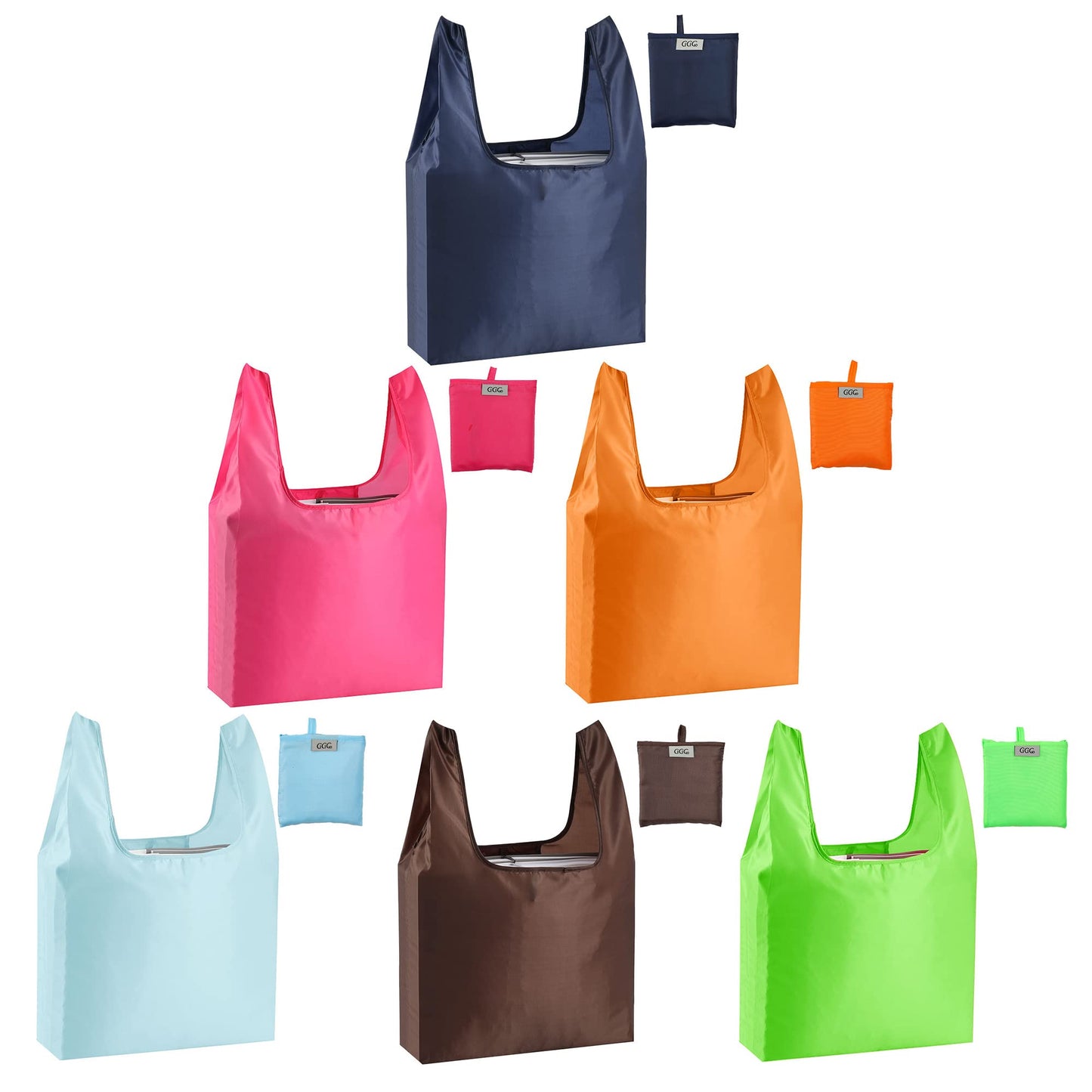 CiCiGo Large Reusable Bags Shopping Washable Foldable 6 Pack Grocery Bags Heavy Duty Lightweight Folding Gift Tote Bag Durable Polyester Color