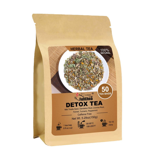 FullChea - Detox Tea Bags, 50 Teabags Liver Detox Tea, With Milk Thistle Seed, Dandelion Root, Licorice Root, Fennel, Turmeric, Peppermint - Liver Cleansing and Support