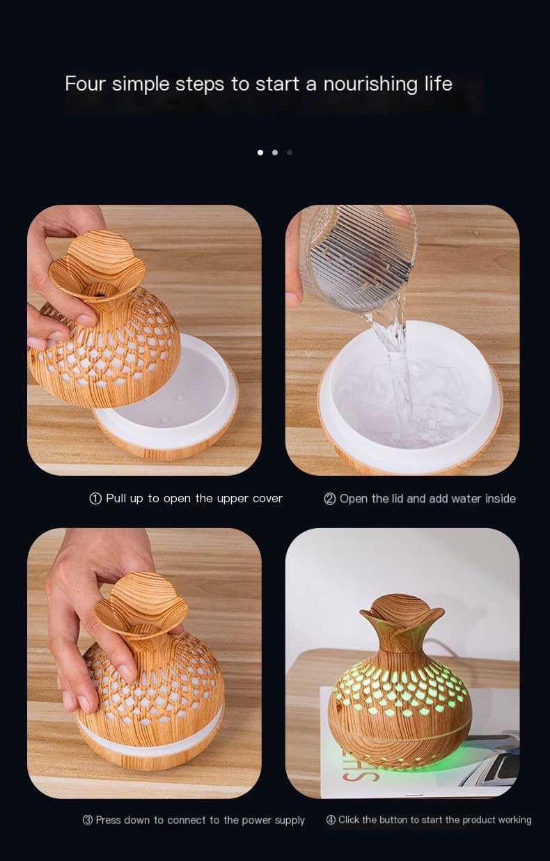 Humidifiers for Bedroom, 300ml Portable Mini Humidifier Wooden Vase Flower Diffuser for Baby Bedroom Travel Office