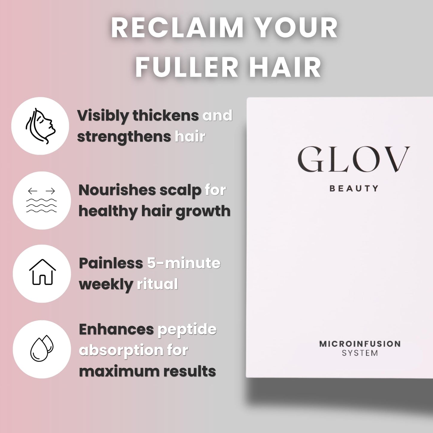 Glov Beauty Micro Infusion Hair Renewal Kit - with Hyaluronic Acid, Peptide & Botanical Serum Ampoules - Helps Promote Fuller, Hydrated Strands - 0.25mm Stamp for Scalp Care