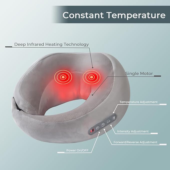 Neck Massager with Heat - Deep Tissue Neck Pain Relief U-Shape Design Electric Massager Pillow for Travel Office Home Shiatsu Neck Massager Gifts for Men Women Dad Mom, Grey