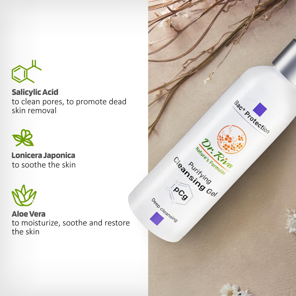 DR. RIVA NATURE'S FORMULAS Purifying Cleansing Gel - Skin Rejuvenating Cleanser Face Wash, Reduces Redness - Deep Face Cleanser, Non Drying Cleanser - Balancing Facial Care for All Skin Types - 150ml