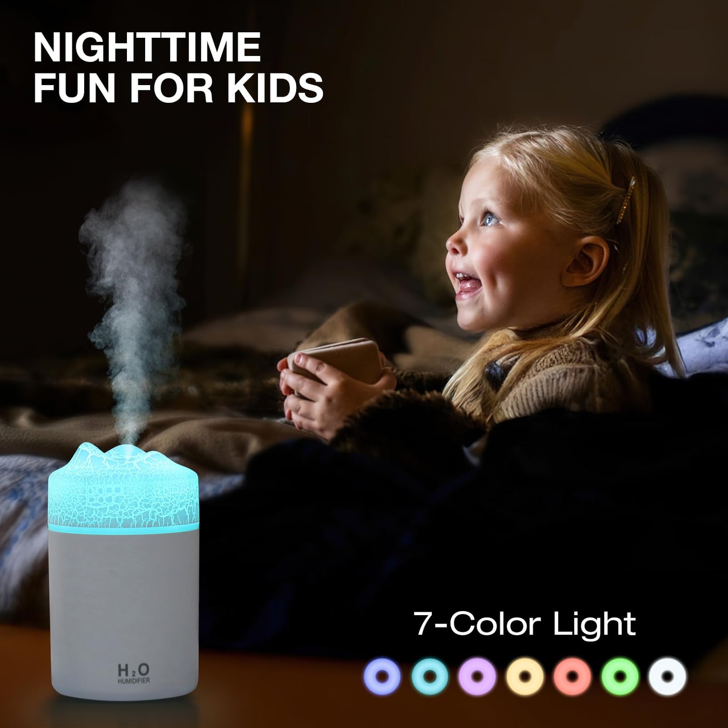 Portable Mini Humidifier, 300ml USB Personal Desktop Small Humidifier, Cool Mist Humidifiers for Bedroom Car Office Travel, Auto Shut-Off, 2 Mist Modes Quiet (White)