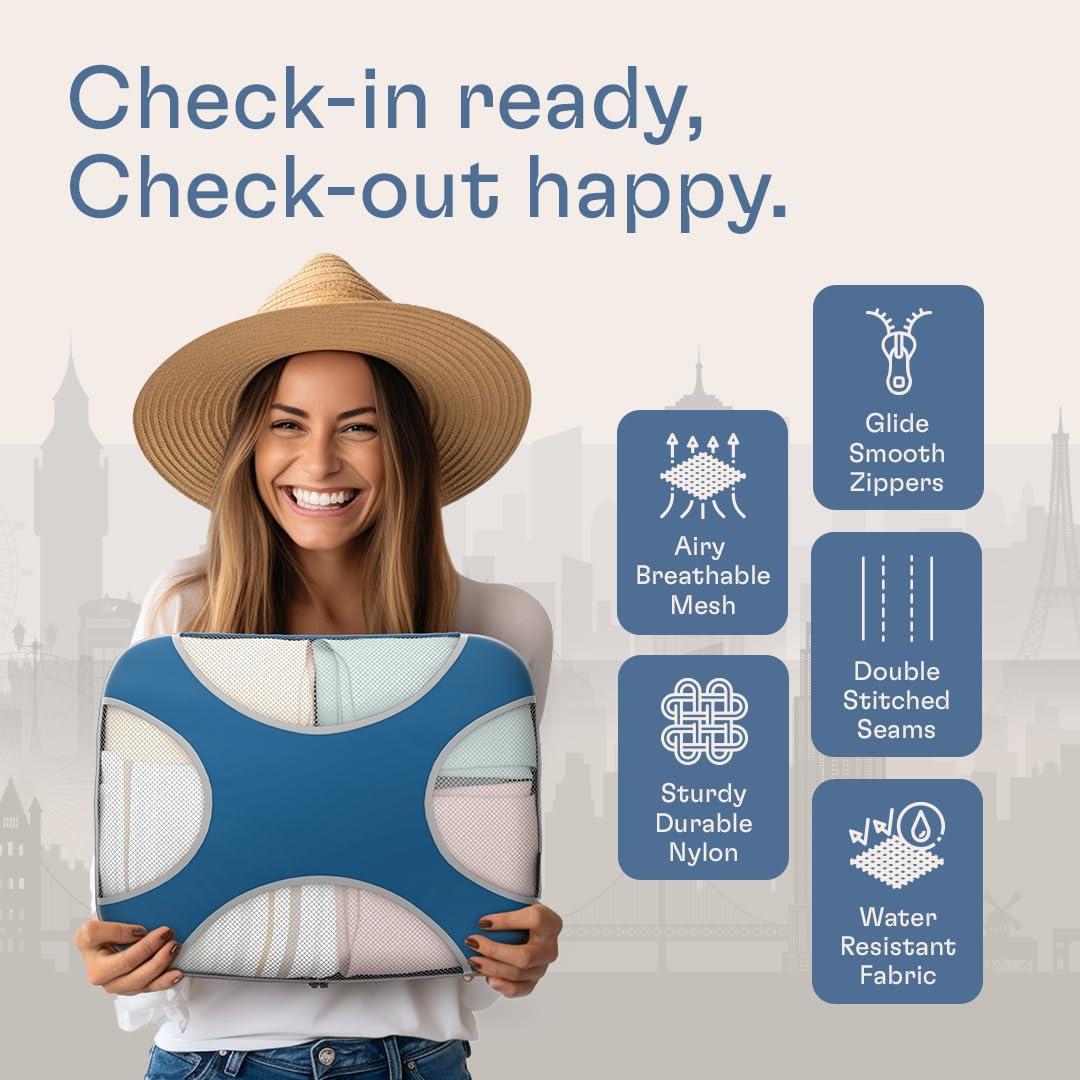 Shacke 6 Set Packing Cubes for Travel - Compression Packing Bags/Travel Organizer - Luggage Organizer Bags for Traveling - Travel Essentials for Women - Cruise Must Haves Packing List (Navy Blue)