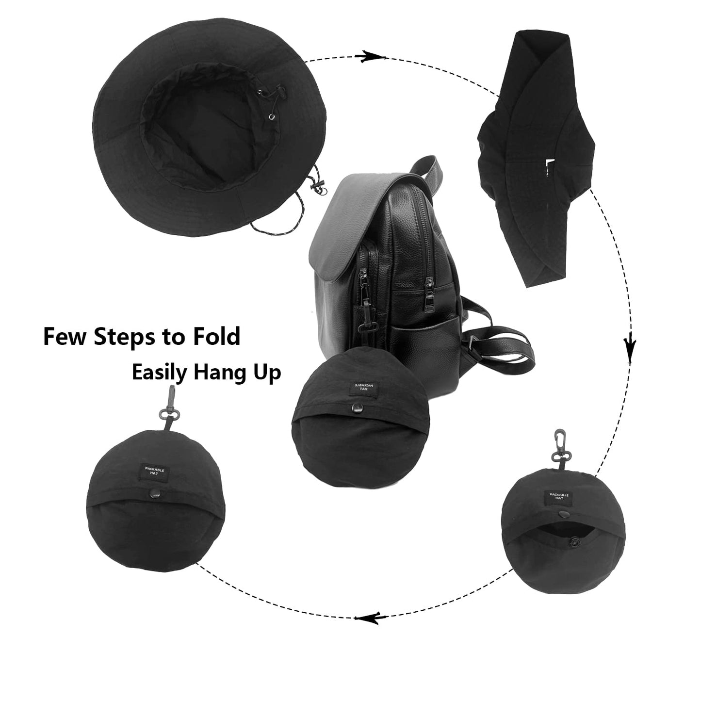 woogwin Waterproof Bucket Rain Hat with Chin Strap Quick Dry Packable Boonie Sun Hat Safari Hat UV Protection(Black)