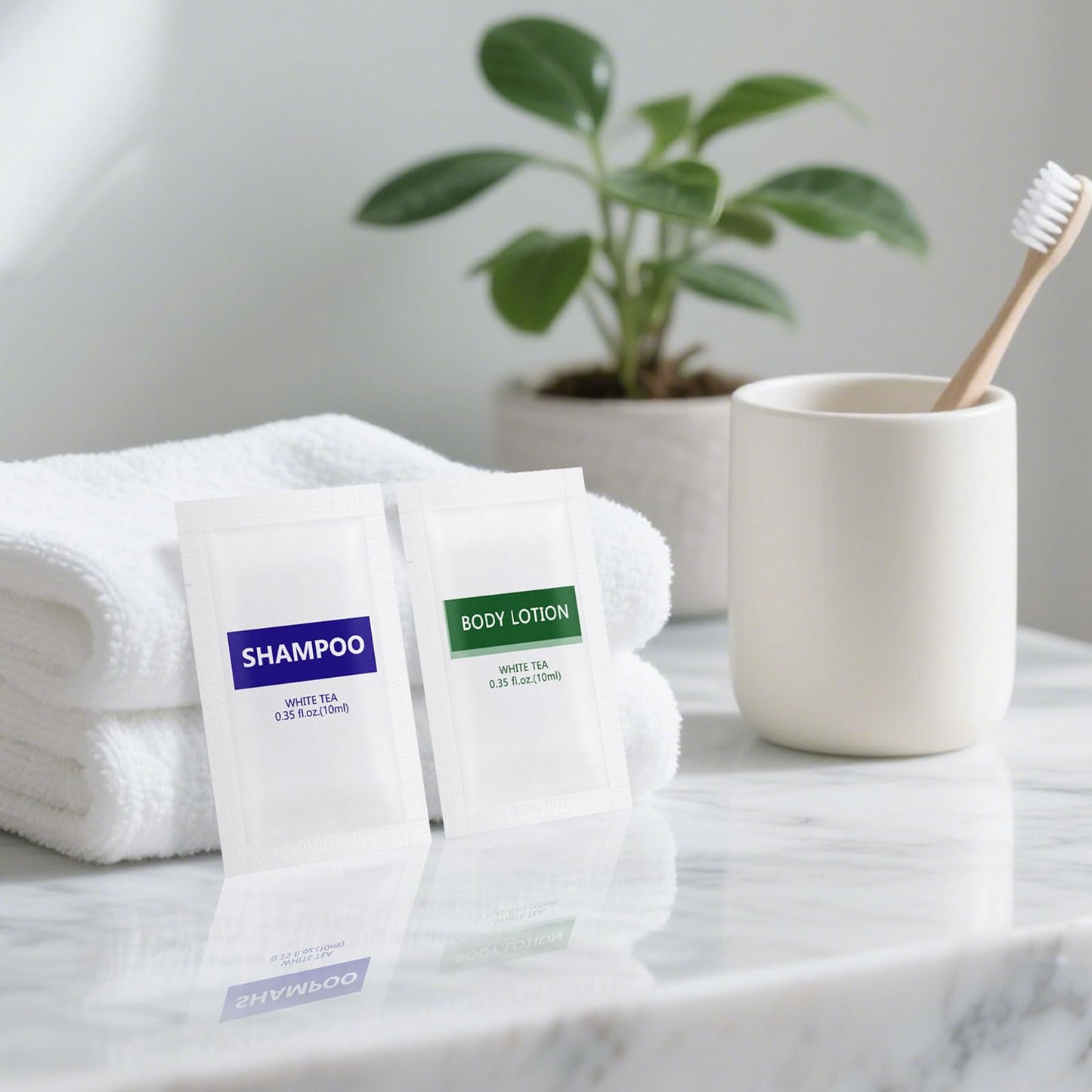 Travel Size Body Wash and Shampoo Bulk,Refreshing White Tea Scent,0.35 fl oz,Individually Wrapped Mini Shower Gel Shampoo Hygiene Kits for Travel/On The Go/Homeless Care/Hotel Guests(Pack of 200)