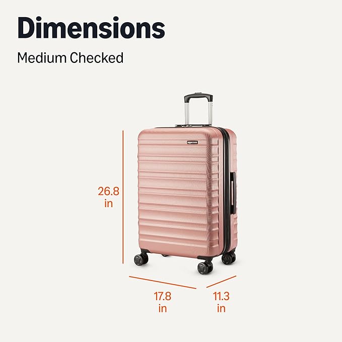 Amazon Basics 26" Hardside Medium Checked Luggage, Hardshell Suitcase With Wheels, Expandable For Up to 15% More Space, With Scratch-Resistant Surface, Four Multi-directional Wheels, Rose Gold