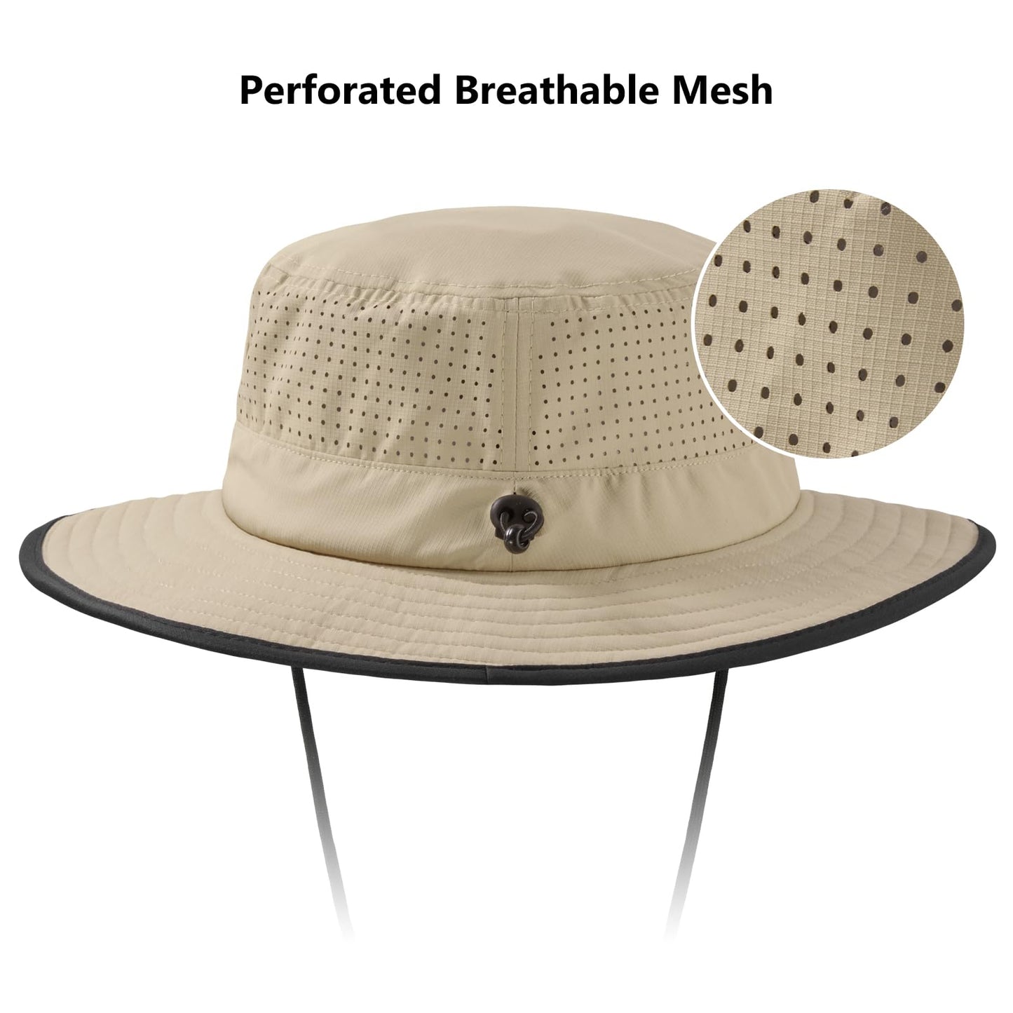 BASSDASH UPF 50+ Water-Resistant Fishing Bucket Hat with Laser Perforated Mesh Adjustable for Men Women Outdoor Hiking Khaki