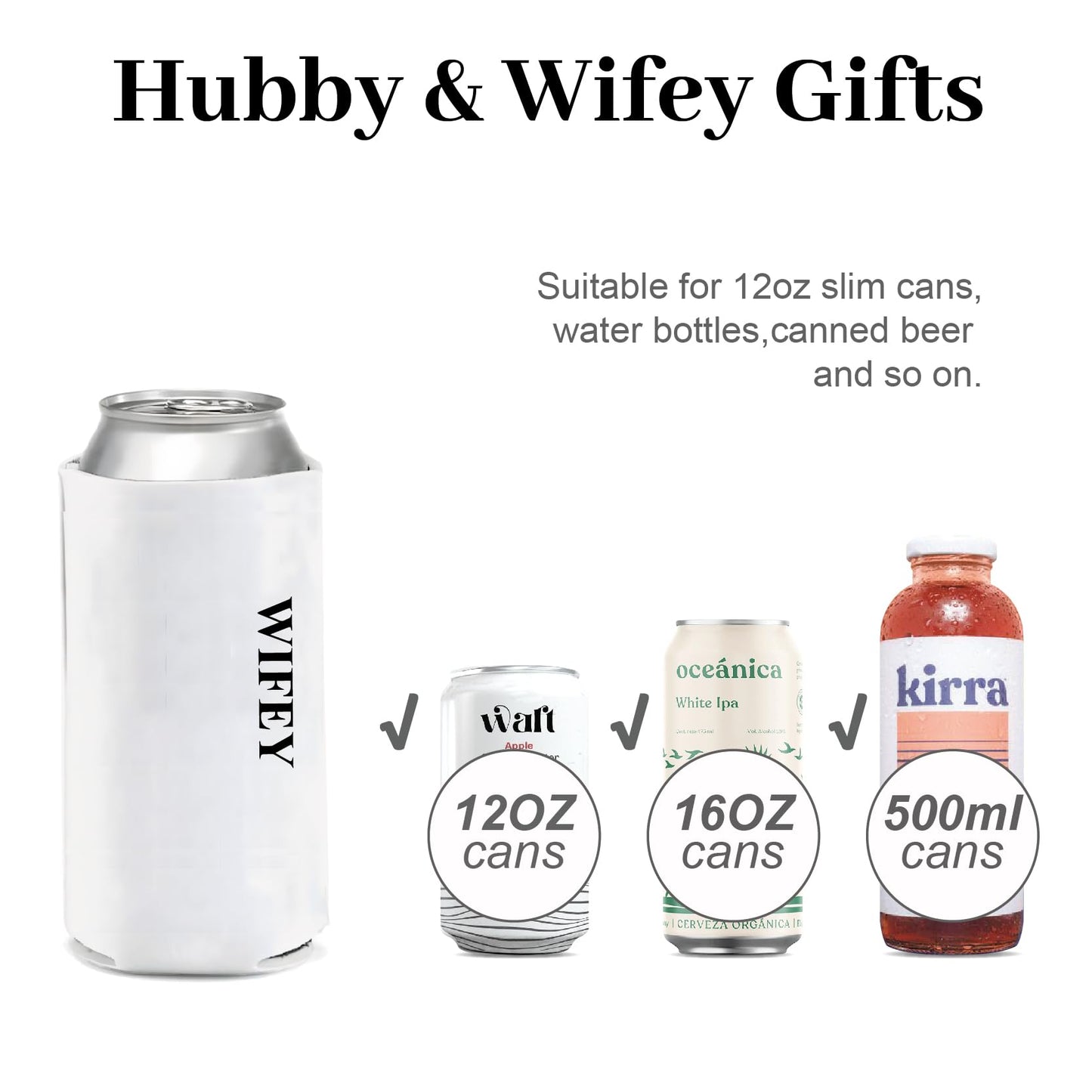 PartyGifts&beyond Honeymoon Essentials Hubby and Wifey Gifts Slim Can Coolers Wedding Can Coolers Engagement Gifts for Couples(HW-TR)