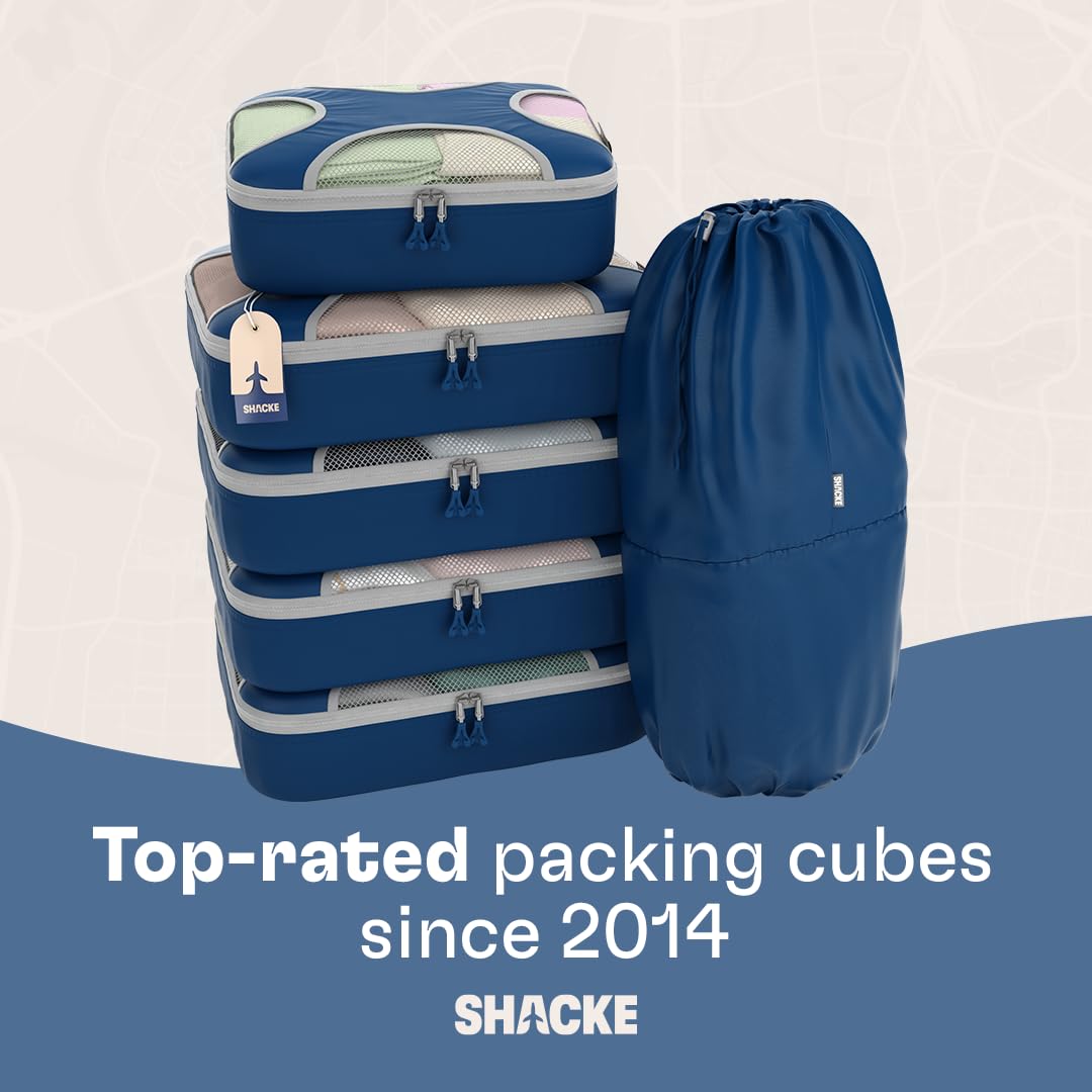 Shacke 6 Set Packing Cubes for Travel - Compression Packing Bags/Travel Organizer - Luggage Organizer Bags for Traveling - Travel Essentials for Women - Cruise Must Haves Packing List (Navy Blue)