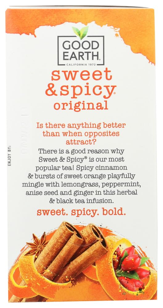 Good Earth Sweet & Spicy Herbal & Black Tea, 18 Count Tea Bags (Pack of 6)