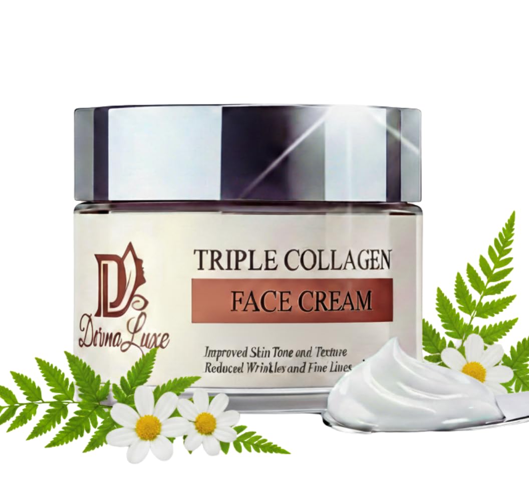 DermaLuxe Triple Collagen Face Cream – Anti-Aging Moisturizer with Hyaluronic Acid, Salmon DNA PDRN & Niacinamide – Deep Hydration, Firming, Wrinkle Repair Cream for Aging Skin, Women & Men. 1.7oz