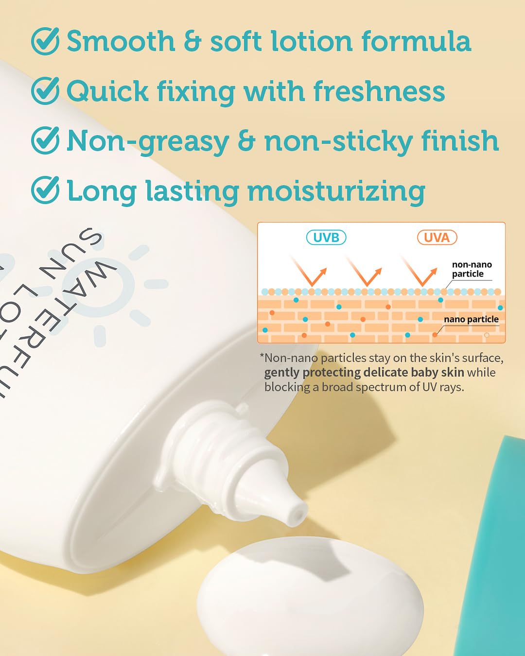 GOONGBE Baby Kids Waterful Sun Lotion SPF 40 & Mild Soothing Gel - Zinc Oxide Mineral Sunscreen & After Sun Relief - Korean Skincare for Sensitive Skin - Vegan Hypoallergenic, 2.82oz & 5.07oz