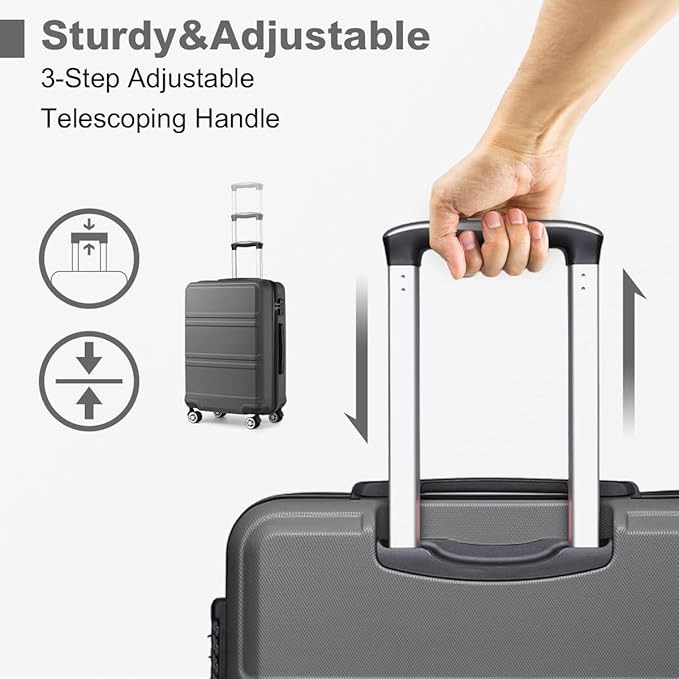 Kono 24 Inch Luggage Suitcase Lightweight with Spinner Wheels TSA Lock Hardside Medium Checked Luggage Durable Rolling Suitcase Grey