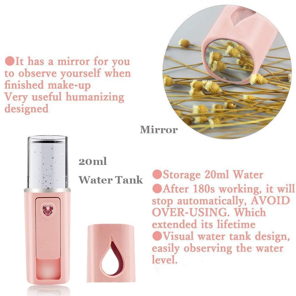 2 Pack Nano Facial Mister 20ml Mini Face Humidifier Portable Facial Sprayer USB Rechargeable Handy Skin Care Machine Moisturizing & Hydrating for Face, Makeup, Eyelash Extensions (White + White)