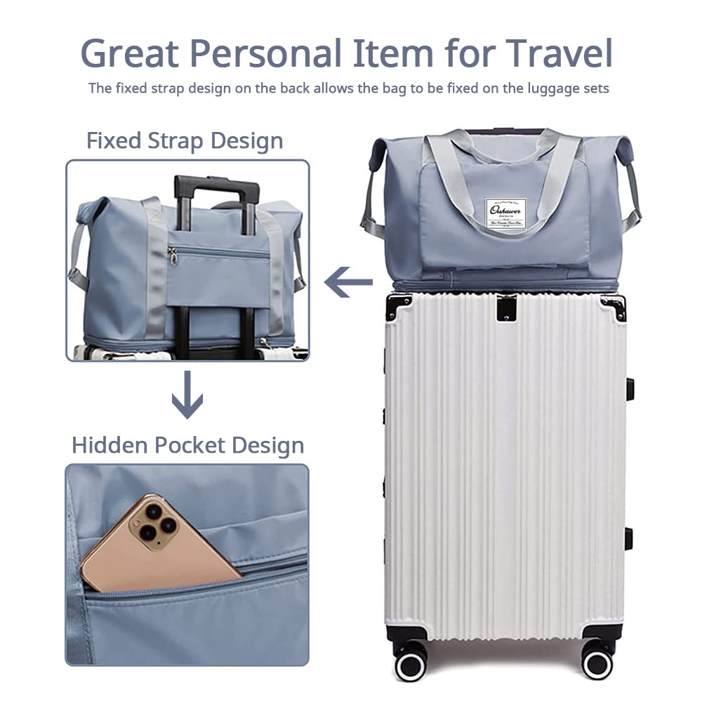 Orshawer Large Capacity Foldable Travel Bag Expandable Portable Carry on Bag Dry&Wet Separation Waterproof Sports Duffel Bags