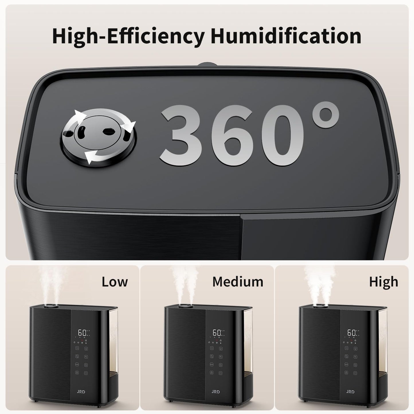 JRD Smart Humidifiers for Bedroom, 5L Warm & Cool Mist Ultrasonic Air Humidifier for Large Room Home Indoor, 50Hrs Quiet Runtime for Baby, Plants, Remote Control, Auto Humidity Sensor, 12H Timer