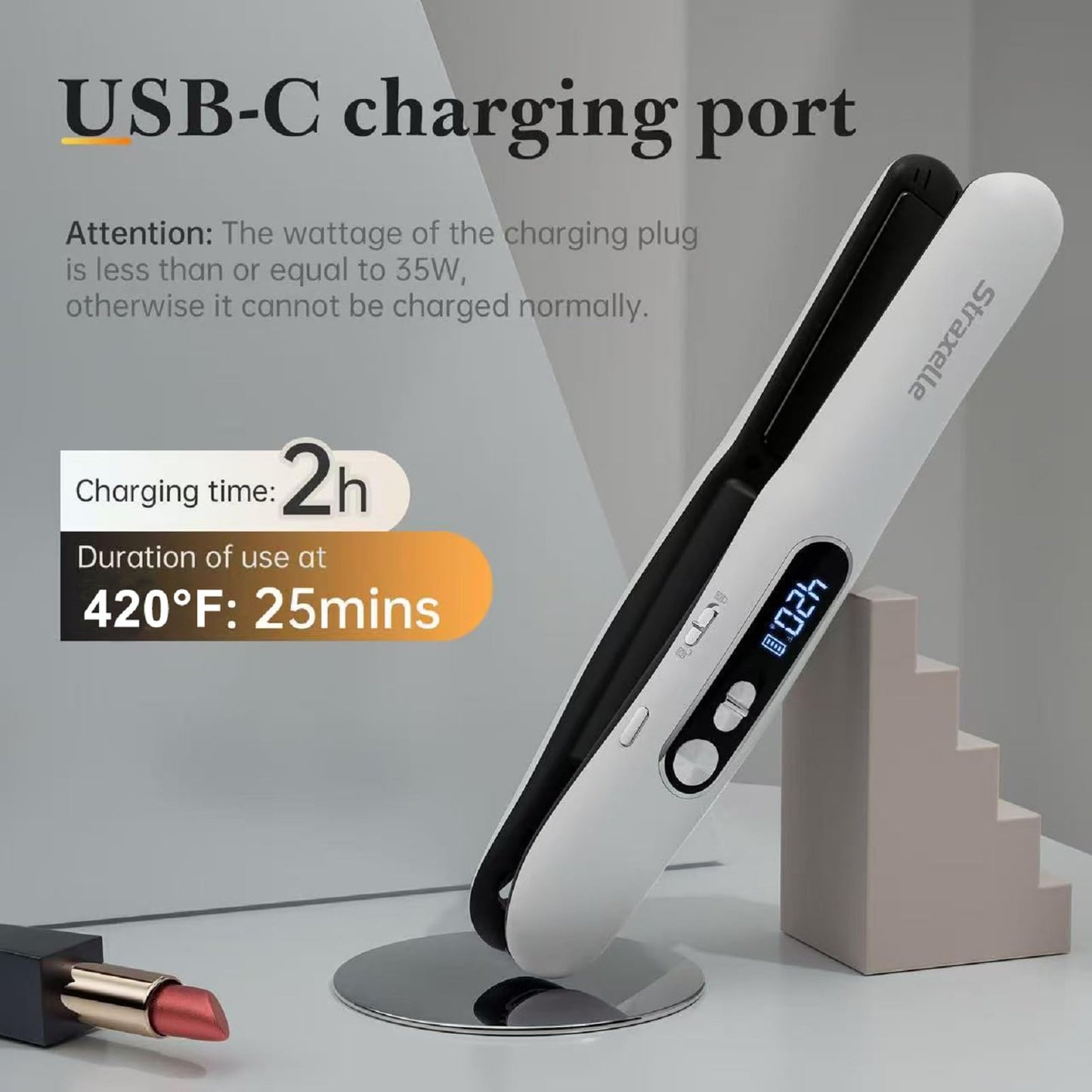 Straxelle 2-in-1 Mini Cordless Hair Straightener and Curler, Adjustable 350°F-420°F, Mini Straightener Flat Iron LED Display/5000mAh,Flat Iron Travel Safe Ceramic Plates for Fine to Thick Hair(White)