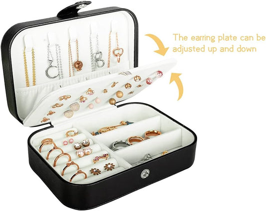 Travel Jewelry Box, PU Leather Small Jewelry Organizer for Women Girls, Portable Mini Travel Case Display Storage Holder Boxes for Stud Earrings, Rings, Necklaces, Bracelets.