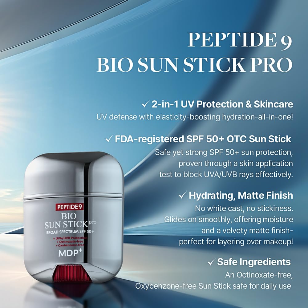 MDP+ Peptide 9 Bio Sunstick Pro | Korean Sunscreen Stick SPF 50+ | Lightweight, Non-Greasy Broad Spectrum UV Protection for Face & Body