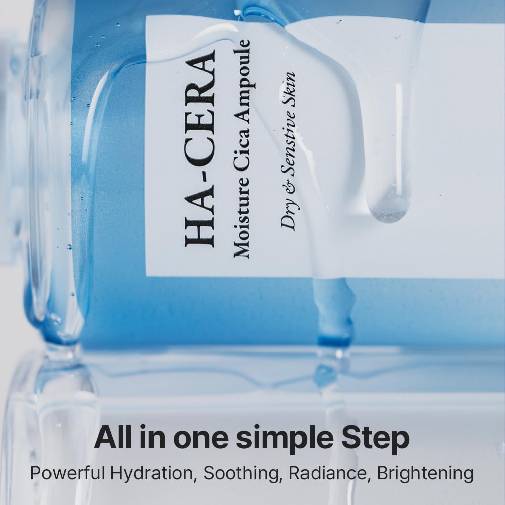 HA-CERA Moisture Ampoule, 6.42 fl oz, Calming Deep Moisturizing Serum with CICA Ceramide Hydrolyzed Hyaluronic Acid