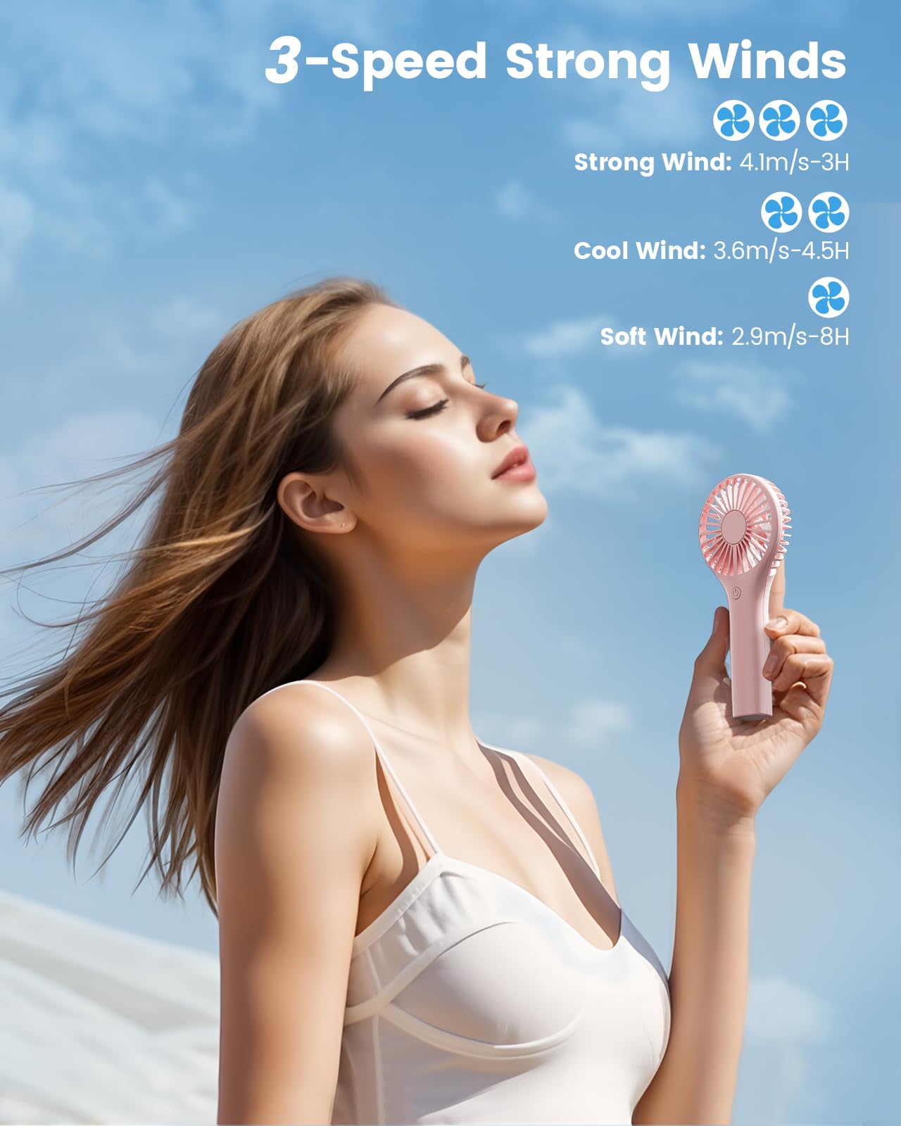 Edvision Portable Mini Fan - Powerful Personal Handheld Fan with 3 Speeds, Cute and Small, USB Rechargeable for Travel/Lash/Makeup/Outdoor/Home, Pink