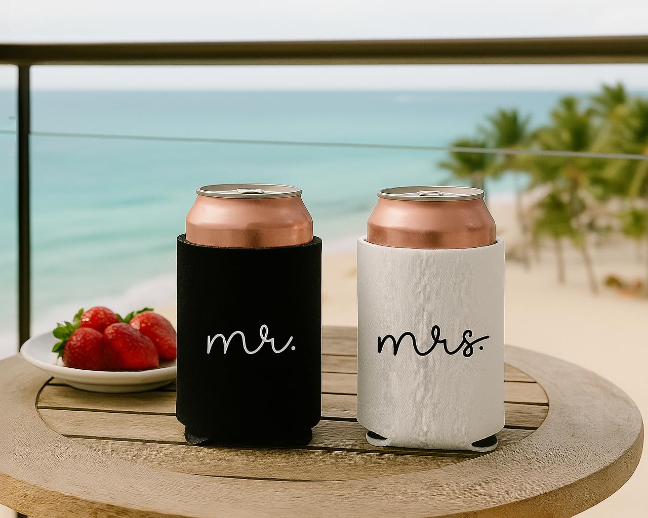 Pink Palm Co. Wedding Set of 2 Can Coolers | Can Holders for Bride and Groom | Beverage Insulators for Newlyweds | Wedding Toast | Engagement Party | Honeymoon (Mr. & Mrs.)