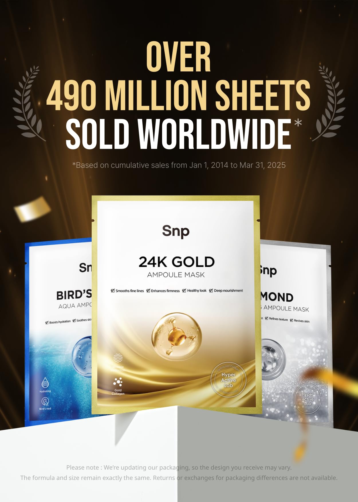 SNP 1000mg Collagen + 24K Gold Ampoule Sheet Mask | Collagen Face Masks Skincare | Tightening, Hydrating, and Nourishing | Korean Skin Care | Overnight Face Masks | Moisturizing Face Mask | 10 Sheets