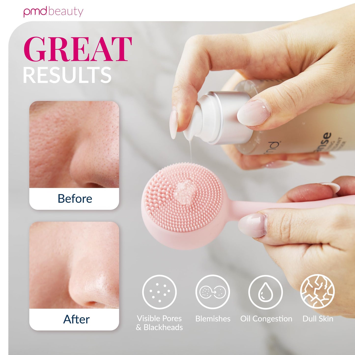 PMD Beauty: Electric Facial Cleansing Brush - Smart Facial Device with Silicone Brush & Anti-Aging Massager, Blush